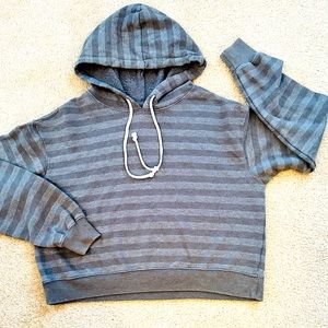 Grey Stripe Cropped Hoodie